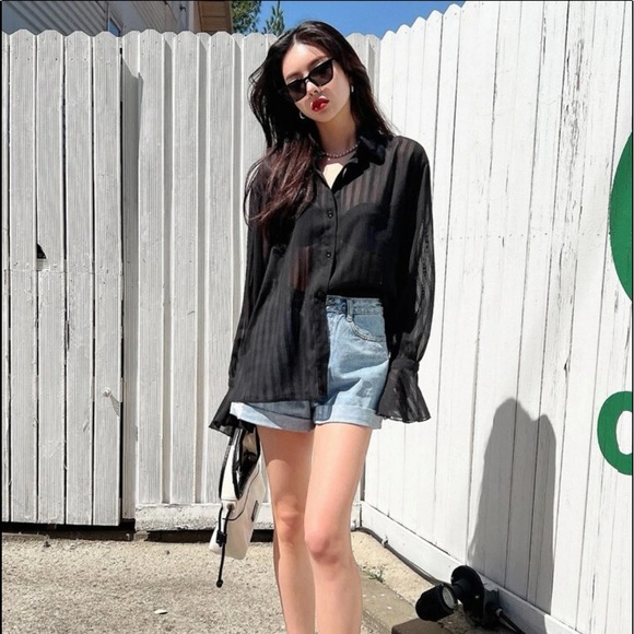 Black Sheer Button Up Blouse - Picture 4 of 5